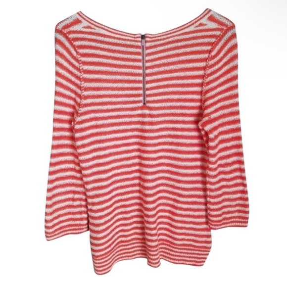 Anthropologie Nautical Top Small Striped 3/4 Sleeves Wide Neck Split Hem NWT - Picture 8 of 12